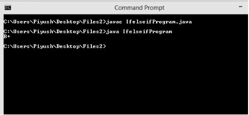 This image describes the output of sample program for if else if control statements in java.